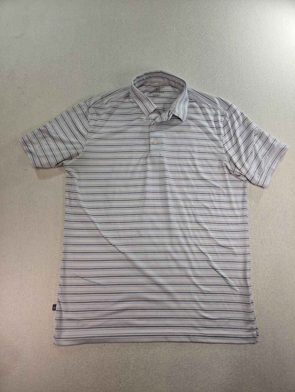 Mizzen+Main Polo Mens Medium Trim White Gray Blue Stripe Golf